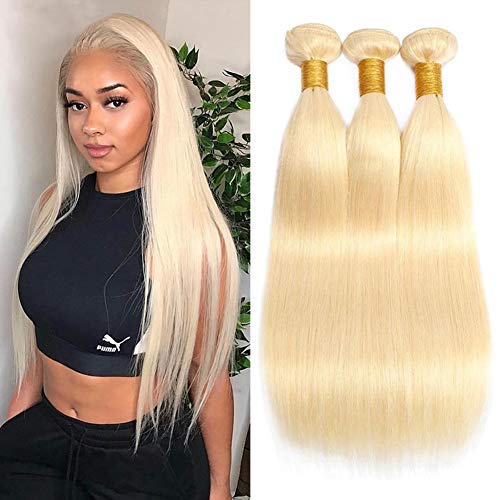 613 Bundles 100% Brazilian Straight Blonde Human Hair Bundles 10A Virgin 613 Blonde Bundles Hair Weave (10 12 14)