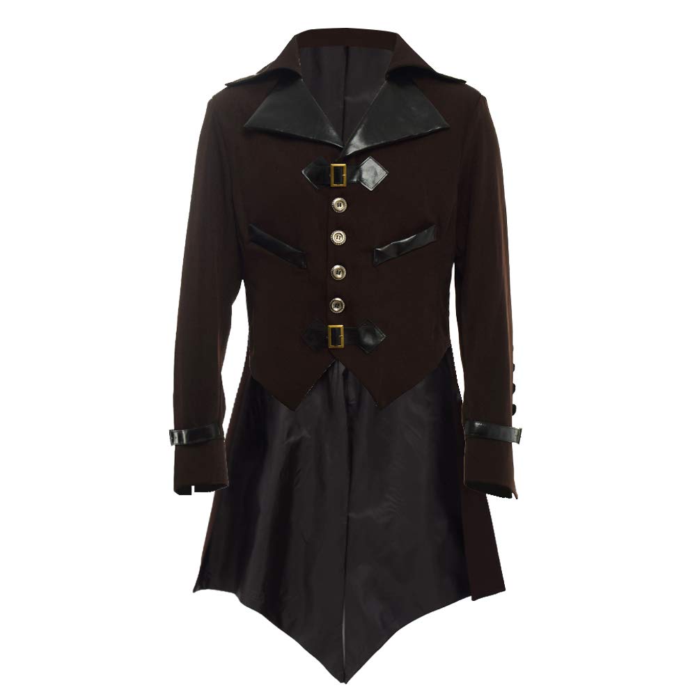 BLESSUME Gothic Victorian Tailcoat Steampunk VTG Coat Jacket Halloween Cosplay Costume (S, Brown)