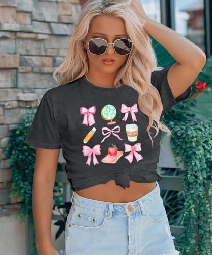 Teacher Shirts Womens Bow Teacher Graphic Tees Cute Teacher Appreciation Gifts Shirt Summer Casual Short Sleeve Tops3