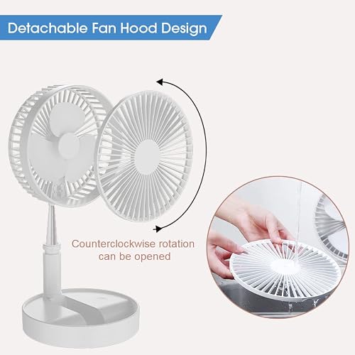 Portable Standing Fan with Remote Control, 8\" Foldaway Desk Fan Quiet Air Circulator 4 Speed, Battery Operated USB Mini Table Floor Fan, Pedestal Fans for Personal Home Bedroom Office Fishing Camping