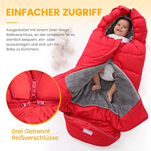 Orzbow Fußsack für Kinderwagen Buggy,Baby Fußsack Schlafsack,Babyfußsack für Babyschale,Winterfußsack mit Reißverschluss Waschbar Passend für Alle Kinderwagen (Rot,Groß)