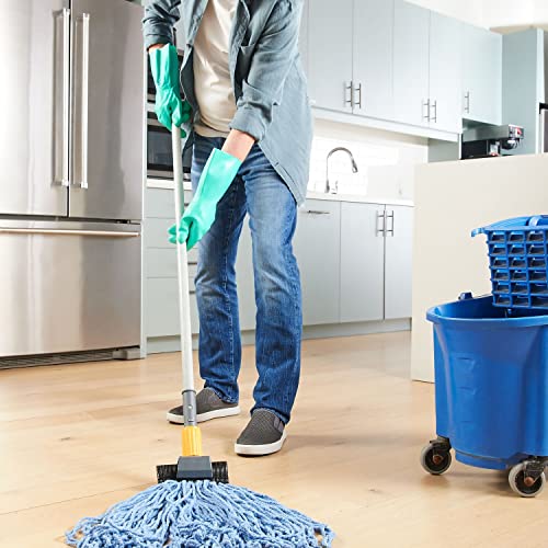 Image of Coastwide Professional 60 in Clamp Style Fiberglass Wet Mop Handle | Plastic head with durable fiberglass construction for facility mopping.