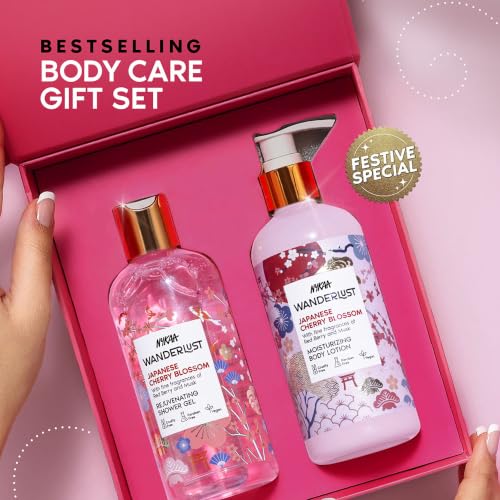 Image of Nykaa Wanderlust Japanese Cherry Blossom Gift Set Of 2 For Women | Luxury Body Wash & Lotion Combo | Rakhi & Festive Gift Set For Sister | Premium Luxury Gifting Combo For Her