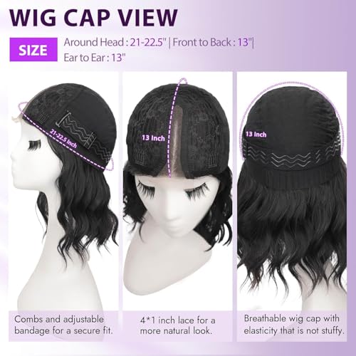 Image of Eawwii Wigs for Women Silver Gray Shadow,Short Wavy Synthetic Lace Wig | Glueless 4x1 Lace Hairline, Heat-Resistant Fiber,Bob Wave Style,Natural Appearance for Everyday Cosplay 14 Inch