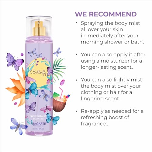 Image of BUTTERFLY Body Spray Perfume Mist Refreshing Deo Long Lasting For Women's Elegant Fragrance FLORAL AMBERY STRONG For Daily Use Perfume Body Spray 236ml
