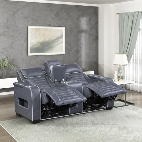 Lexicon Power Double Reclining Loveseat, Center Console/Heat/Massage/Headrest/Storage Arms/Cup Holders/LED Lights/Wireless Speaker, Top Grain Leather - image 9