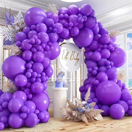 Image of 412pcs Purple Balloons 18 12 10 5 Inch Purple Balloon Garland Arch Kit Different Sizes Matte Latex Balloons for Baby Shower Birthday Wedding Party Decorations