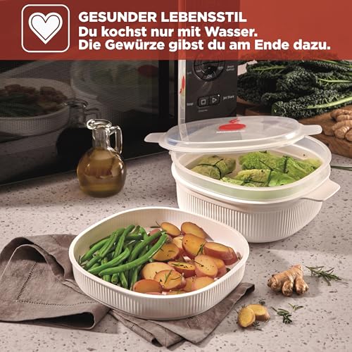 Snips - Dampfgarer für Mikrowelle Weiß 4L, Microwave Mikrowellenschüssel mit 2 Tabletts - Mikrowellenbehälter Spülmaschinenfest… – Ansicht 4
