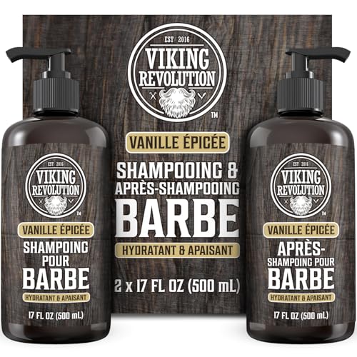 Viking Revolution - Shampoing Barbe Homme & Après Shampoing Barbe Homme - Huile d'Argan & de Jojoba - Adoucit & Renforce - Vanille épicée - 500 ml x 2