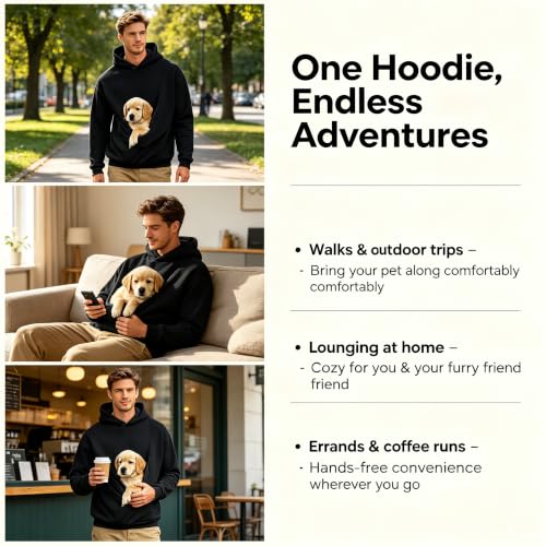 Pet Pouch Hoodie, Hoodie with Pet Pouch Mens Long Sleeve Kangaroo Hoodies - image 5