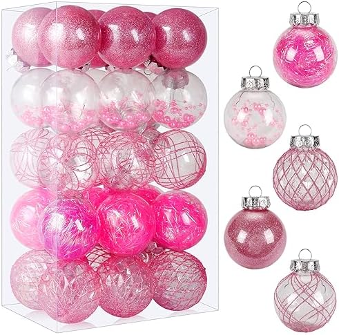 Pink Christmas Ball Ornaments, 30ct 2.36 Inch Shatterproof Clear ...
