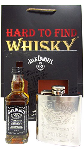 Jack Daniels - Miniature & 3oz Stainless Steel Hip Flask Gift Set (Hard To Find Whisky Edition) - Whisky
