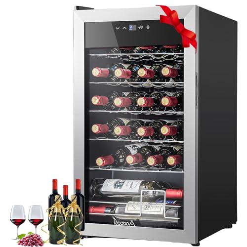 AAOBOSI Wine Fridge ,17 Inch 28 Bottle Wine Cooler Refrigerator, Small Built-in Free Standing Wine Fridge for Red, White and Champagne, 2.8 Cu.ft Mini Fridge with Adjust Temperature