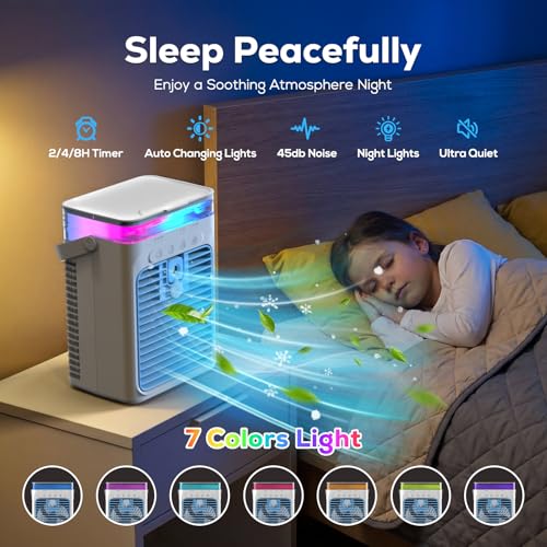 Portable Air Conditioners, Personal Evaporative Air Cooler, 3-Speed Small AC Fan, 8H Auto-off, Mini Air Conditioner, Cooling Fan for Car, Desktop, Camping, Bedroom, Office (Blue) image 8