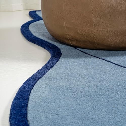 Image of Sifa Carpet Hand Made Natural Woolan Tufted Carpets Irregular Shaped Handmade Area Rugs, for Your Room Blue Color Size 5x8 feet (150x240cm)