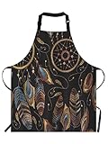EKOBLA Dream Catcher Aprons American Indian Ethnic Style Magic Tribal Feathers Waterproof Resistant Chef Cooking Kitchen BBQ Adjustable Aprons for Women Men 27x31 Inch