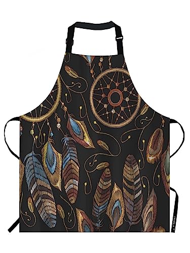 Ekobla FBA-APRONBYW-A55 Dream Catcher Aprons American Indian Ethnic Style Magic Tribal Feathers Waterproof Resistant Chef Cooking Kitchen Bbq Adjustable Aprons cover
