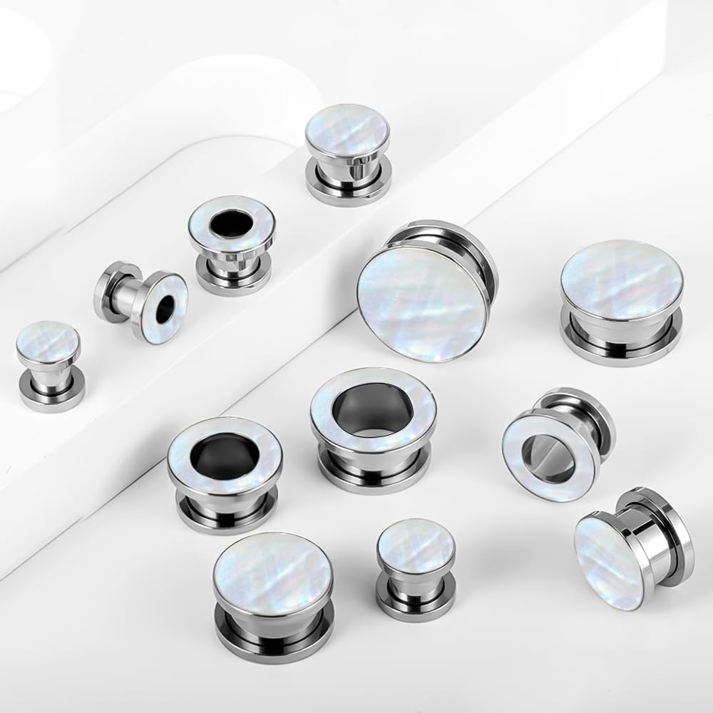 DOEARKO 2 Pairs Conch Shell Ear Gauges Tunnels and Plugs 316L Stainless Steel Hypoallergenic Earrings Ears Expander Body Jewelry
