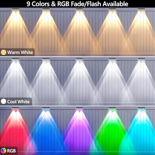 Image of Brizled 12 Pack Outdoor Solar Fence Lights, 11 Modes & 9 Colors Color Changing Fence Solar Lights Waterproof IP65, 100 Lumens Landscape Deck Outdoor Lighting for Backyard Railing Wall Fence Poolside