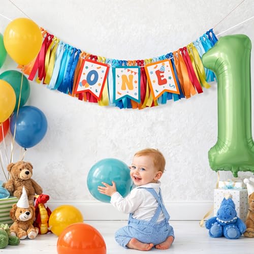 Image of Kriyokiaa Fun To Be One Birthday High Chair Banner Retro Rainbow One High Chair Banner Boy Photo Backdrop Fun To Be One Birthday Decorations for Boys Girl Wall Hanging Decorations for Kids Bedroom