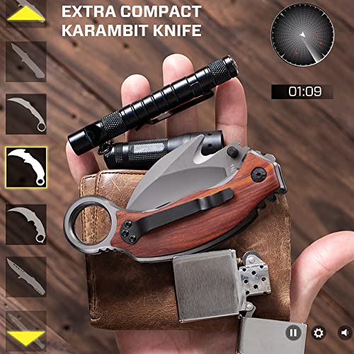 Karambit Knife - Karambit Folding Knife - Folding Karambit Knives - Csgo Raptor Claw Knifes Wood Handle With Clip Pocket Krambite - Best Combat Carambit For Hunting Camping Hiking Edc For Men X-52 #TOP6