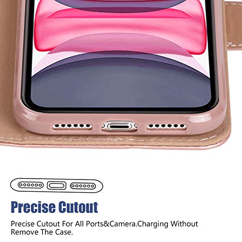 Arae Case For Iphone 11 Pu Leather Wallet Case Cover [Stand Feature] With Wrist Strap And [4-Slots] Id&Credit Cards Pocket For Iphone 11 6.1 Inch 2019 Released - Rosegold #TOP6
