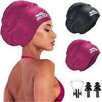 Vista 17 de Gorro de natación extra grande para trenzas y rastas, gorro de natación para mujer, trenzas de cabello largo, rastas de cabello grueso, rizado