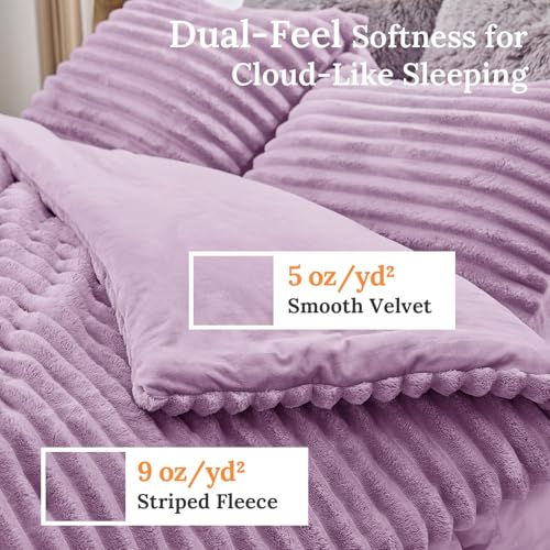 Image of Sasttie Full Comforter Set 3 Pieces - Super Soft Fleece Comforters Full Size, 1 Luxury Warm Fuzzy Marshmallow Comforter with 2 Pillow Cases, Faux Fur Down Alternative Bedding Set, Purple