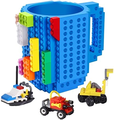 POXIWIN Build-on Brick Coffee Mug,Novelty Cup Creative DIY Gifts for Kids Men Women Birthday Xmas,Blue