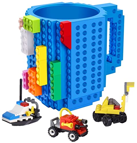 Poxiwin Build-On Brick Coffee Mug,Novelty Cup Creative Diy Gifts For Kids Men Women Birthday Xmas,Blue #TOP28