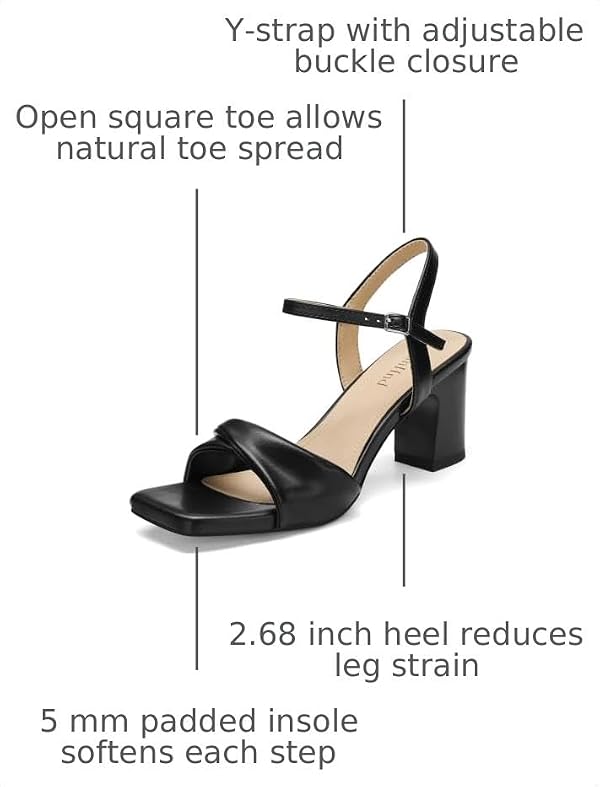 AIUNIIND Women Block Heel Sandals, Square Open Toe Strappy Chunky Shoes by AIUNIIND - Used condition - Image 2