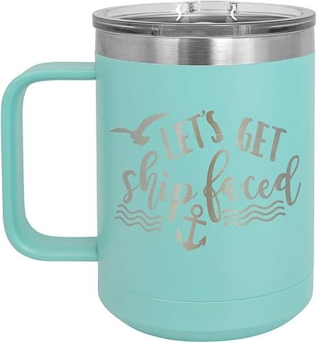ONLYGIFTS.COM - Taza de café con tapa deslizante (13.0 fl oz), diseño con texto "LETS GET SHIPFACED", Verde azulado