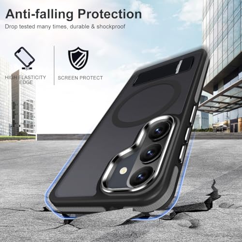 Image of MALEWOLF Stand Case for Samsung Galaxy S26 Plus, Compatible with Magsafe, Anti-Slip Cover [Military Grade Shockproof] [Matte Translucent Back], Color Hybrid Phone Case for Galaxy S26+ (Black /Grey)
