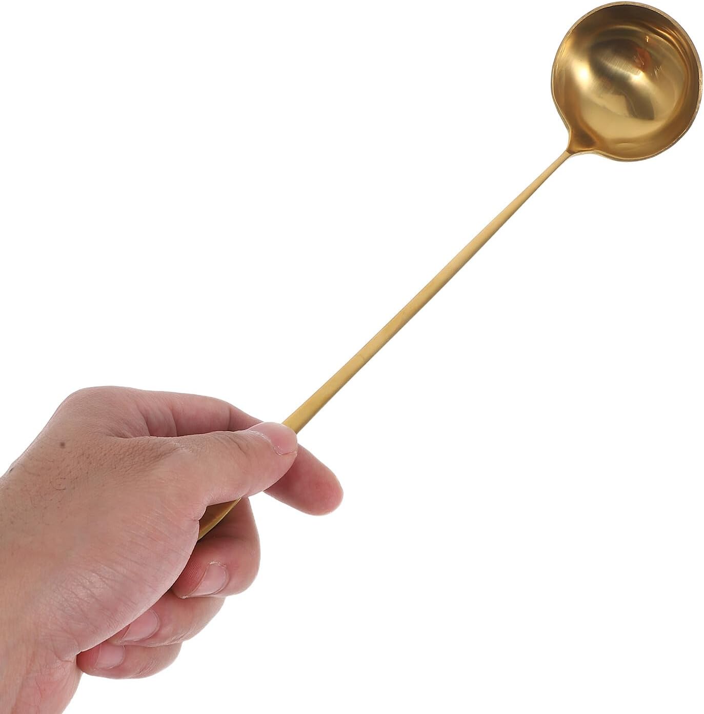 Stainless Steel Soup Ladle with Long Handle 26cm, Gold Finish Asian Hot Pot Serving Spoon for Cooking and Catering Use