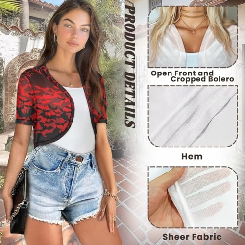 Image of Womens Short Sleeve Bolero Shrug Open Front Knit Cropped Cardigan Shoulder Cover for Dress Cute Casual Knit Cover Up
