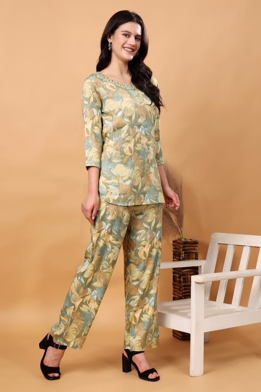 Image of London Hills Women Printed Kurta with Pant Salwar Suit Set || Plazo Kurti Cotton Set