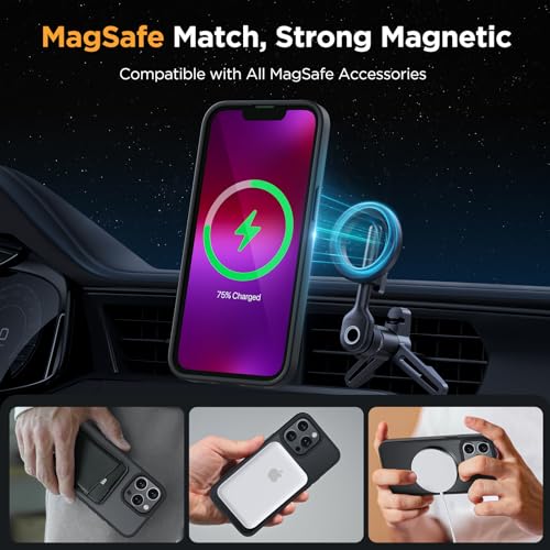 Image of Miracase Magnetic for iPhone 13 Pro Max Case 6.7 inch (Compatible with MagSafe)(with 2X Screen Protectors) Military-Grade Protection, Anti-Fingerprint Translucent Matte Phone Case Cover, Black
