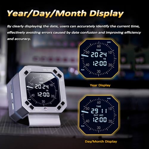 Reloj de instrumentos de avión para escritorio con brillo inteligente y alarma 4