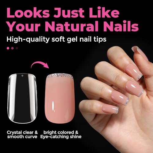 Image of UNA GELLA Short Square Nail Tips 216pcs Short Square Gel Tips 12 Sizes Press On Nails Full Cover Clear Fake Nails Extension for Home DIY Nail Salon