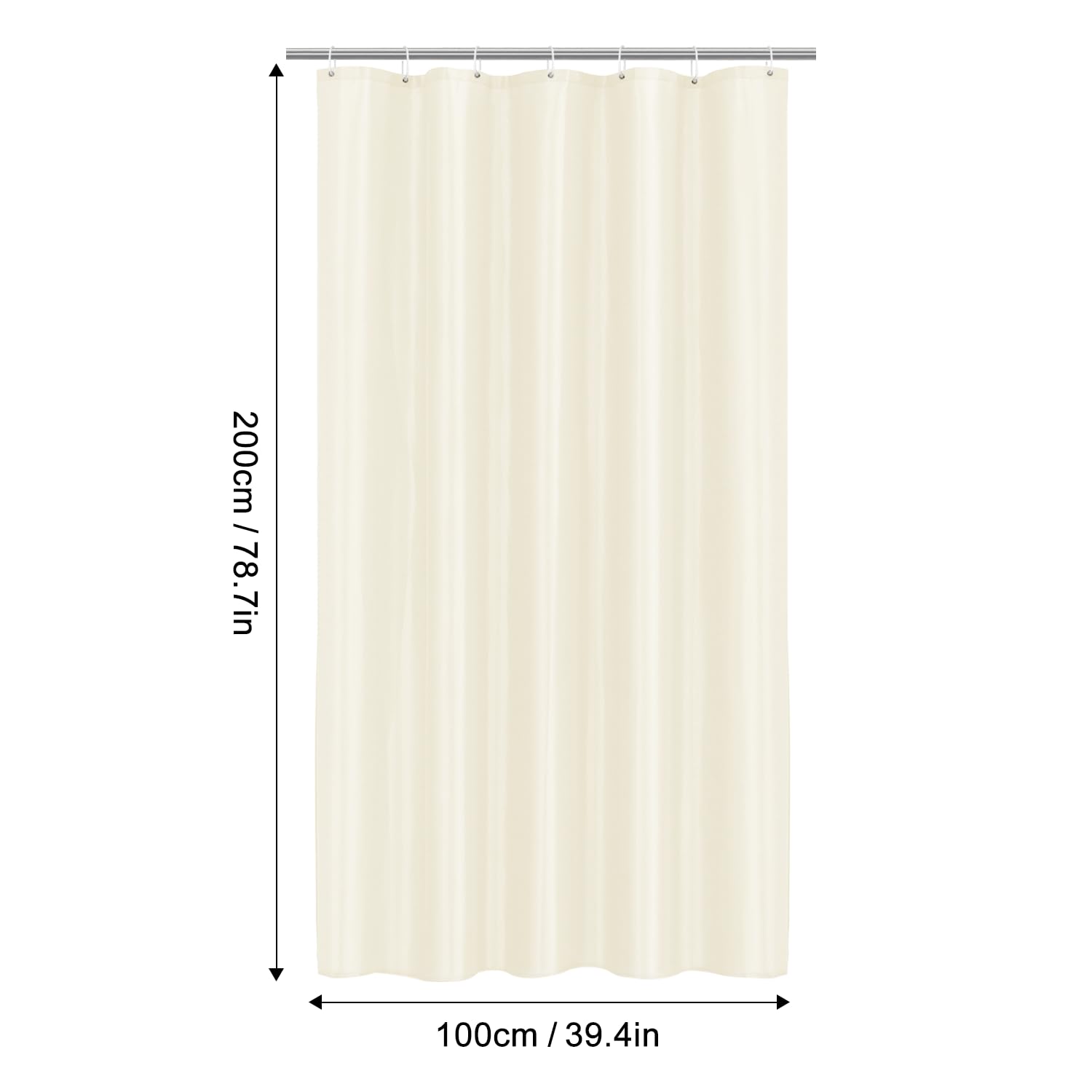 LUKDUNG 100 x 200 cm Polyester Textile Shower Curtain Anti-Mould for Bathroom, Curtain for Bathtub Shower Made of Fabric Waterproof Washable Shower Curtain with 7 Hooks Beige - Image 2