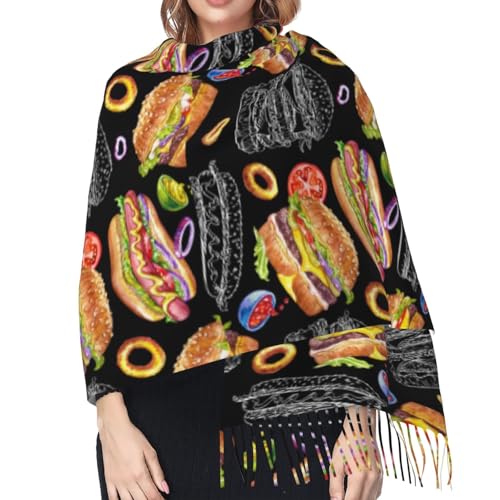 Cheese and Burgers Scarf Shawl Wrap Warm Blanket Neckerchief for Men Women Decor4