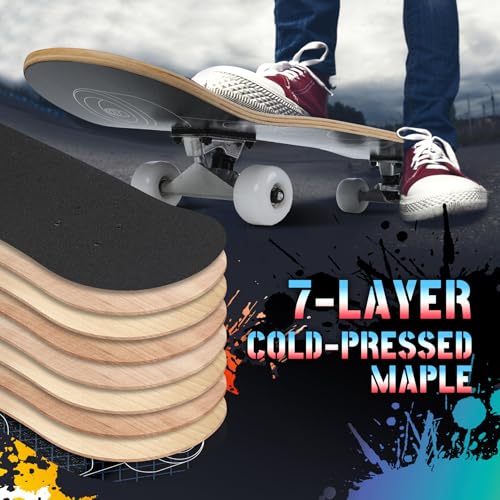 Image of Pro Complete Skateboards for Beginners Girls Boys Kids Youths Teens Adults 31 inchx8 inch Skate Boards 7 Layers Canadian Maple Double Kick Deck Concave Longboard