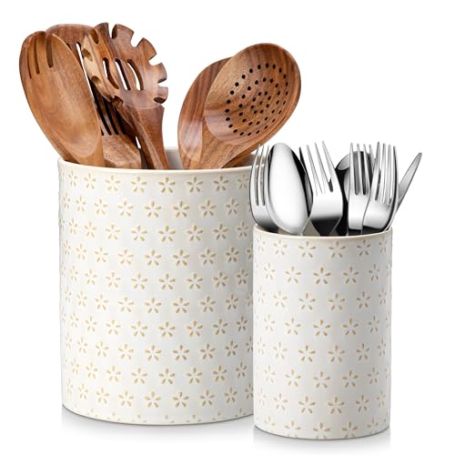 MALACASA LYDIA Ceramic Utensil Holders, 7.3"+5.5" Kitchen Utensil Crock Set