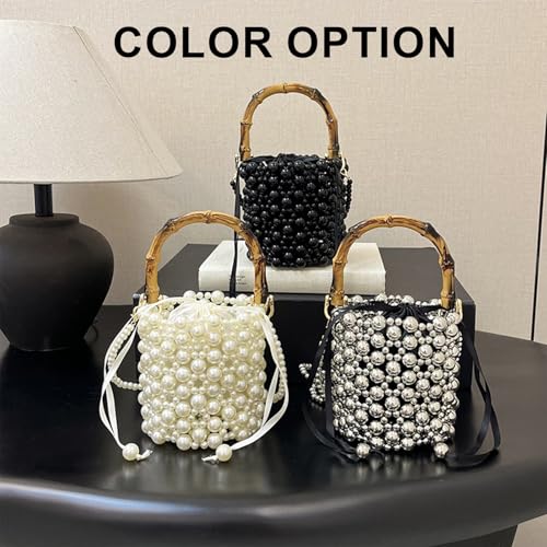 Beaded Purse Pearl Bamboo Beaded Handbag for Women Drawstring Dressy Wedding Guest Bag Party Bridal Accessory2