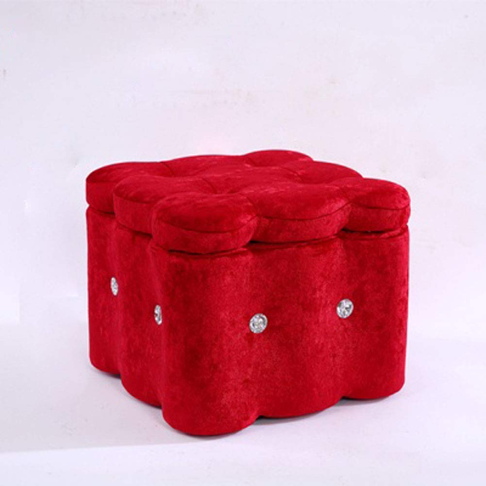 LMMIAOZ European Wooden Pouffe Footstool with Square Storage High 11.41In Red Square Foot Stool for Living Room Bedroom Study Small Bench