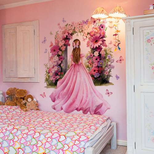 Vinilo decorativo mariposa niña flores rosa 2 piezas miniatura 6