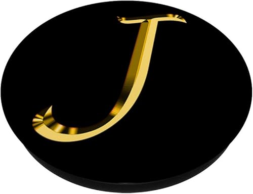Miniatura 2 de Monogram Initial Letter J Gold and Black PopSockets - Soporte y agarre para teléfonos y tabletas, Negro