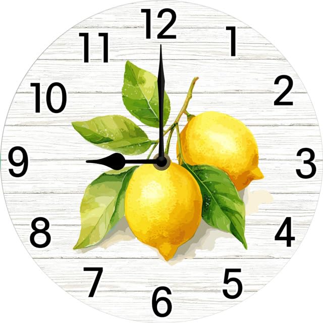 Geroclonup Relojes de pared de cocina y limón, decoración para comedor, restaurante, bar, dormitorio, pilas, movimiento silencioso 25 x 25 cm