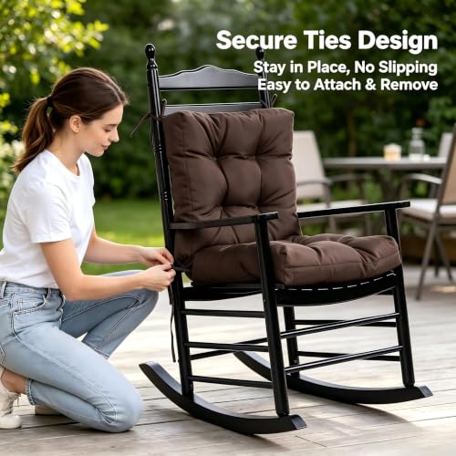 Image of QILLOWAY Outdoor Chair Cushion for Patio Furniture, Waterproof Patio Cushions with Ties, Fade Resistant Replacement Pads for Outdoor Rocking Chairs,Coffee