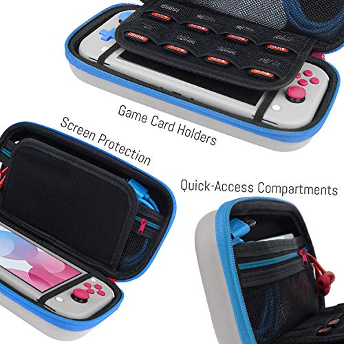 Image of Orzly Case for Nintendo Switch Lite - Portable Travel Carry Case with Storage for Switch Lite Games and Accessories [Grey /Blue with a tint of Pink Special Edition]
